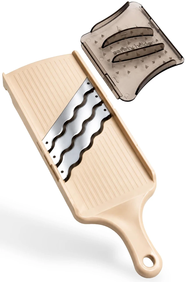 Main image of Arnest Japanese mandoline slicer Cabbage Shredder, 3-Blade Triple Wave Ultra-Thin Shredder for Tonkatsu-Style Slaw, Stainless Steel Wave Blades, Safety Holder, Easy-Rinse Clean, Made in Japan
