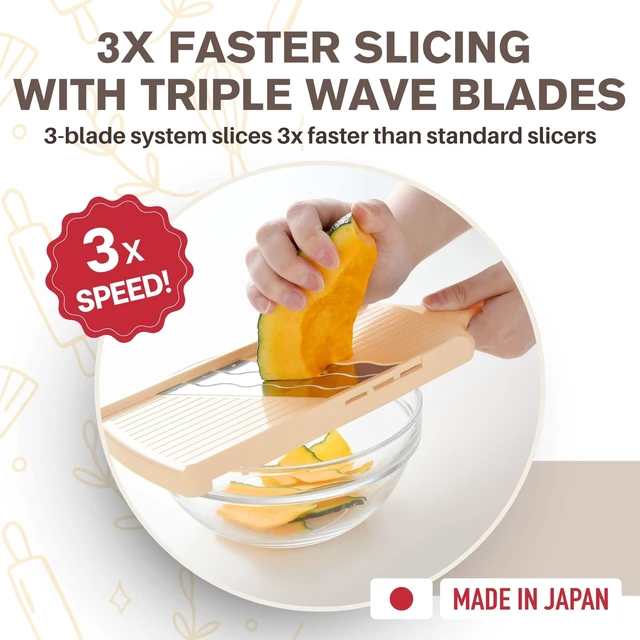 Alt view image 2 of 7 - Arnest Japanese mandoline slicer Cabbage Shredder, 3-Blade Triple Wave Ultra-Thin Shredder for Tonkatsu-Style Slaw, Stainless Steel Wave Blades, Safety Holder, Easy-Rinse Clean, Made in Japan