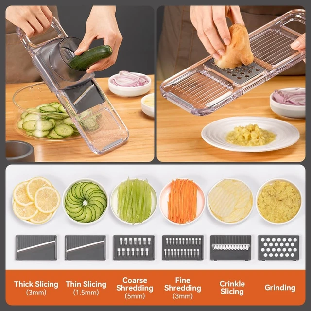 Alt view image 2 of 6 - Transparent Multifunctional Mandoline Slicer - 6 Blades Interchangeable, Handheld Vegetable Cutter with Hand Guard for Kitchen, Onion, Garlic, Safe Food Slicer