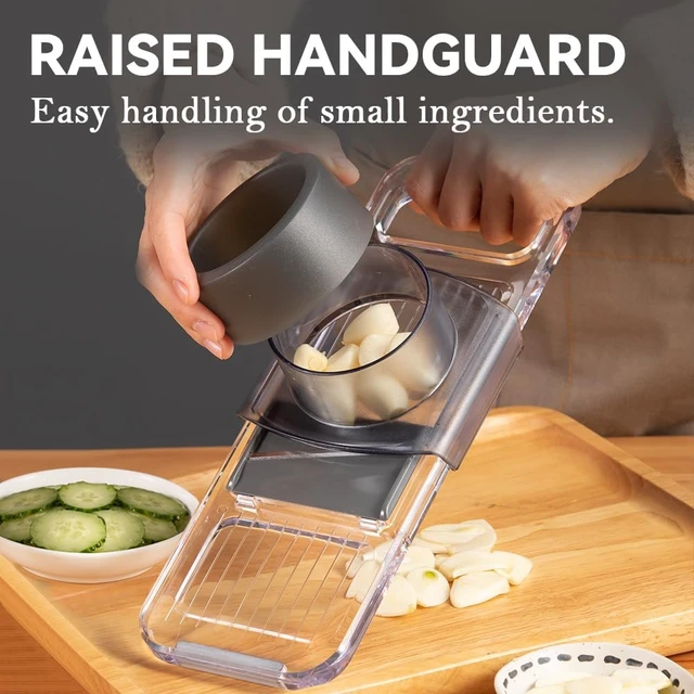 Alt view image 5 of 6 - Transparent Multifunctional Mandoline Slicer - 6 Blades Interchangeable, Handheld Vegetable Cutter with Hand Guard for Kitchen, Onion, Garlic, Safe Food Slicer