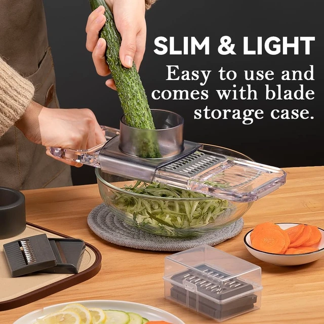 Alt view image 6 of 6 - Transparent Multifunctional Mandoline Slicer - 6 Blades Interchangeable, Handheld Vegetable Cutter with Hand Guard for Kitchen, Onion, Garlic, Safe Food Slicer