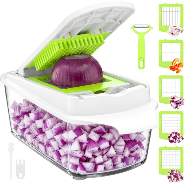 Main image of Vegetable Chopper Mandoline Slicer, Food Dicer Chopper, Veggie Cutter | 12 in 1 Vegetable Chopper with Container & 5 Blades, Onion Cucumber Fruit Salad Dicer, Mealprep for Kitchen Food, Light Green