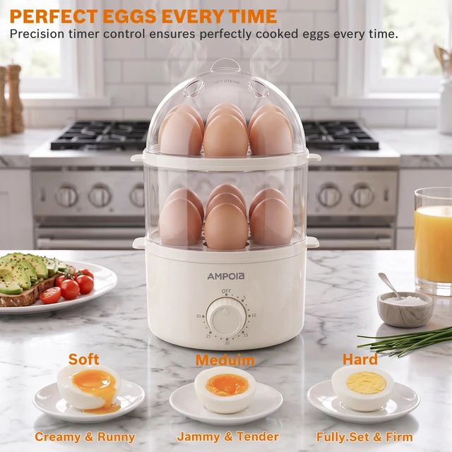 Alt view image 2 of 7 - Rapid Egg Cooker 14 Eggs Capacity with 30 Min Timer, BPA Free, Beige | 350W Electric Egg Steamer, Soft, Medium, Hard Boiled, Poached for Breakfast, Egg Boiler with Auto Shut-Off, Dishwasher Safe