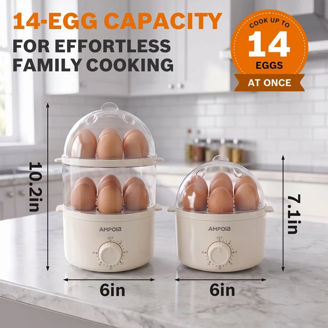 Alt view image 3 of 7 - Rapid Egg Cooker 14 Eggs Capacity with 30 Min Timer, BPA Free, Beige | 350W Electric Egg Steamer, Soft, Medium, Hard Boiled, Poached for Breakfast, Egg Boiler with Auto Shut-Off, Dishwasher Safe