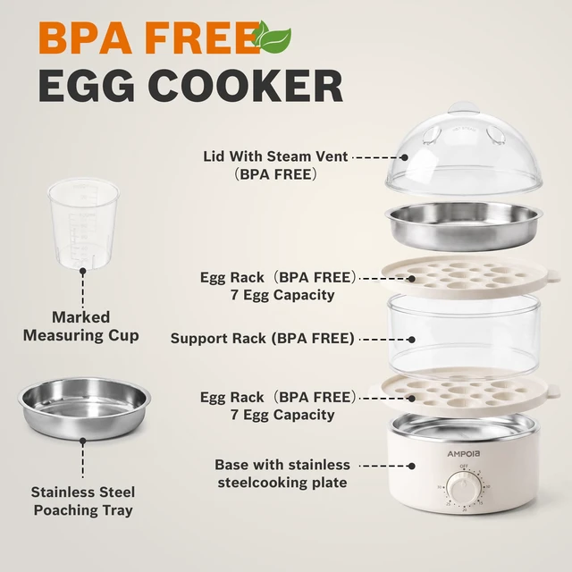 Alt view image 7 of 7 - Rapid Egg Cooker 14 Eggs Capacity with 30 Min Timer, BPA Free, Beige | 350W Electric Egg Steamer, Soft, Medium, Hard Boiled, Poached for Breakfast, Egg Boiler with Auto Shut-Off, Dishwasher Safe