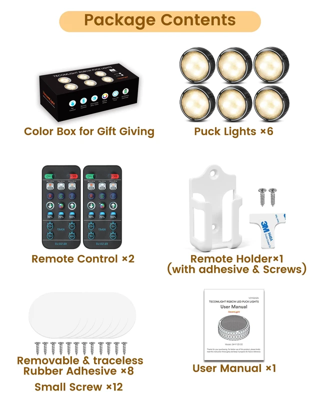 Alt view image 5 of 7 - Puck Lights with Remote, 3 White Tones & 13 Colors, Black-6 Pack | AA Battery Operated Wireless LED Under Cabinet Lighting, Stick on Tap Push Light for Kitchen Counter, Bookshelf, Closet