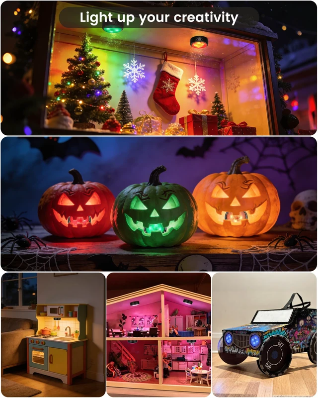 Alt view image 7 of 7 - Puck Lights with Remote, 3 White Tones & 13 Colors, Black-6 Pack | AA Battery Operated Wireless LED Under Cabinet Lighting, Stick on Tap Push Light for Kitchen Counter, Bookshelf, Closet