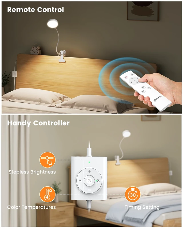 Alt view image 4 of 6 - 5W Desk Lamp with Remote, 3 Colors & 5 Brightness Reading Lights | Flexible Gooseneck Clip on Lamp, 30-Min Timer Reading Lamp, Perfect Clip on Light for Bunk,Bed,Headboard,Table,Work,Craft