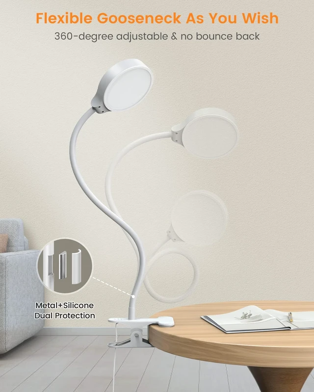 Alt view image 5 of 6 - 5W Desk Lamp with Remote, 3 Colors & 5 Brightness Reading Lights | Flexible Gooseneck Clip on Lamp, 30-Min Timer Reading Lamp, Perfect Clip on Light for Bunk,Bed,Headboard,Table,Work,Craft