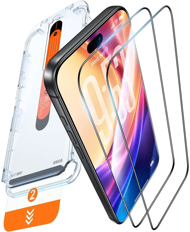 Main image of Top 9H++ Glass 2 Pack for iPhone 17 Pro Max Screen Protector | 13FT Drop Tested, Stronger Edge Protection, Military-Grade Armor, Case Friendly, Easy Installation, Bubble-Free, Anti-Scratch