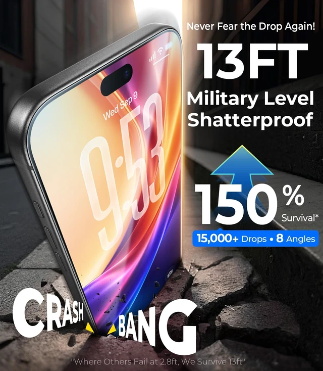Alt view image 3 of 7 - Top 9H++ Glass 2 Pack for iPhone 17 Pro Max Screen Protector | 13FT Drop Tested, Stronger Edge Protection, Military-Grade Armor, Case Friendly, Easy Installation, Bubble-Free, Anti-Scratch