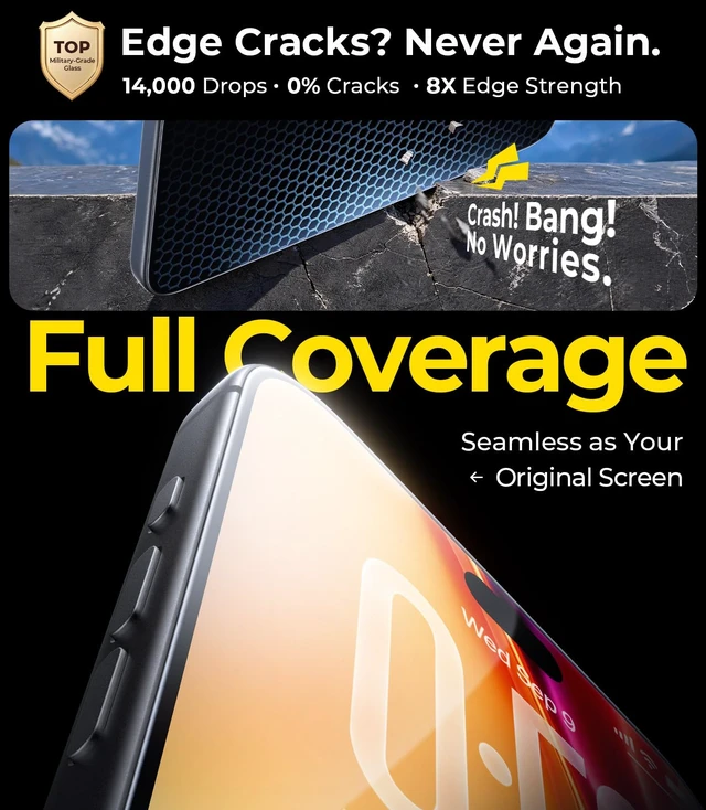 Alt view image 5 of 7 - Top 9H++ Glass 2 Pack for iPhone 17 Pro Max Screen Protector | 13FT Drop Tested, Stronger Edge Protection, Military-Grade Armor, Case Friendly, Easy Installation, Bubble-Free, Anti-Scratch