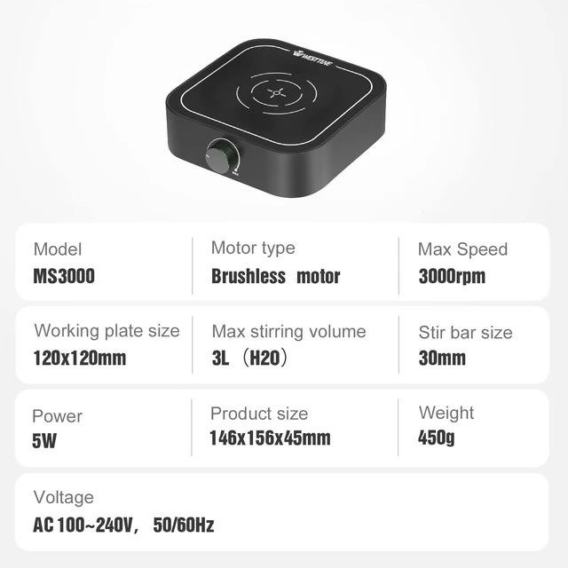 Alt view image 2 of 6 - Magnetic Stirrer 3000rpm, Magnetic stir Plate with Stir Bar, Mini Magnetic Mixer Stirrer Max Stirring Capacity 3000mL, Lab Stirrers (No Heating)