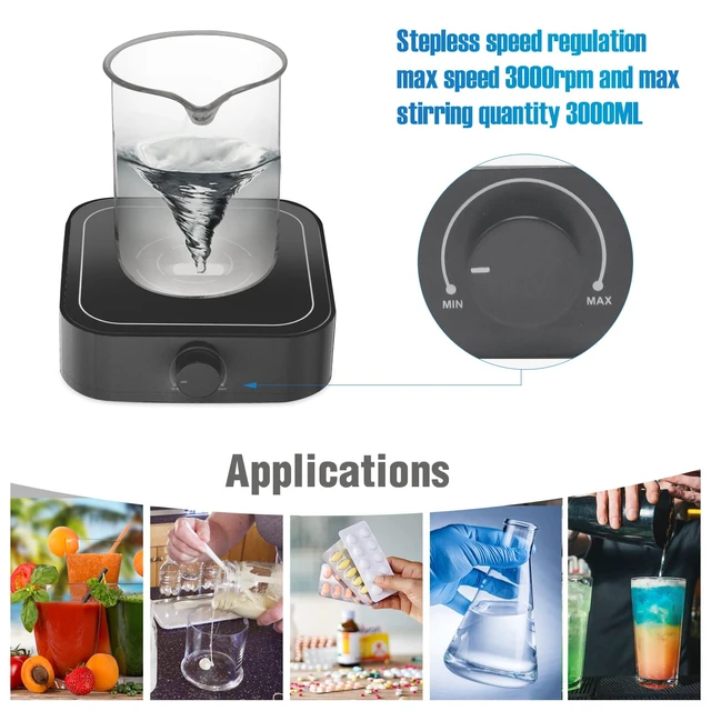 Alt view image 5 of 6 - Magnetic Stirrer 3000rpm, Magnetic stir Plate with Stir Bar, Mini Magnetic Mixer Stirrer Max Stirring Capacity 3000mL, Lab Stirrers (No Heating)