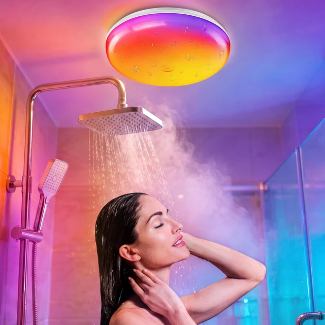 Main image of Shower Light, 6" Rechargeable LED Bathroom Lamp, IP65 Waterproof | 12 RGB Colors Bathtub Mood Lighting with Touch & Remote, 3 CCT Shower Lamp, Magnetic Wireless Cabinet Closet Ceiling Light