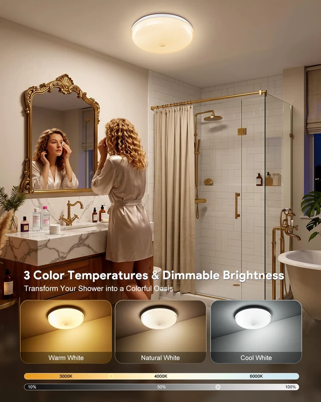 Alt view image 4 of 7 - Shower Light, 6" Rechargeable LED Bathroom Lamp, IP65 Waterproof | 12 RGB Colors Bathtub Mood Lighting with Touch & Remote, 3 CCT Shower Lamp, Magnetic Wireless Cabinet Closet Ceiling Light
