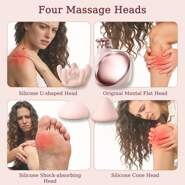 Alt view image 4 of 7 - Mini Massage Gun, Smaller Neck Massager with 4 Head | Deep Tissue Massager Gun with Quiet Motor, High-Power & Adjustable Speed, Legs, Shoulder & Back Massager,Gift Idea, Pink