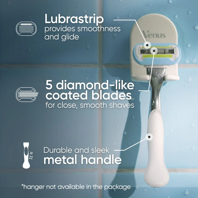 Alt view image 2 of 7 - Razor for Women, Extra Smooth, Includes 1 Reusable Razor Handle + 4 count 5-Bladed Razor Refills, Women's Razor with Durable Metal Handle and Shower Holder