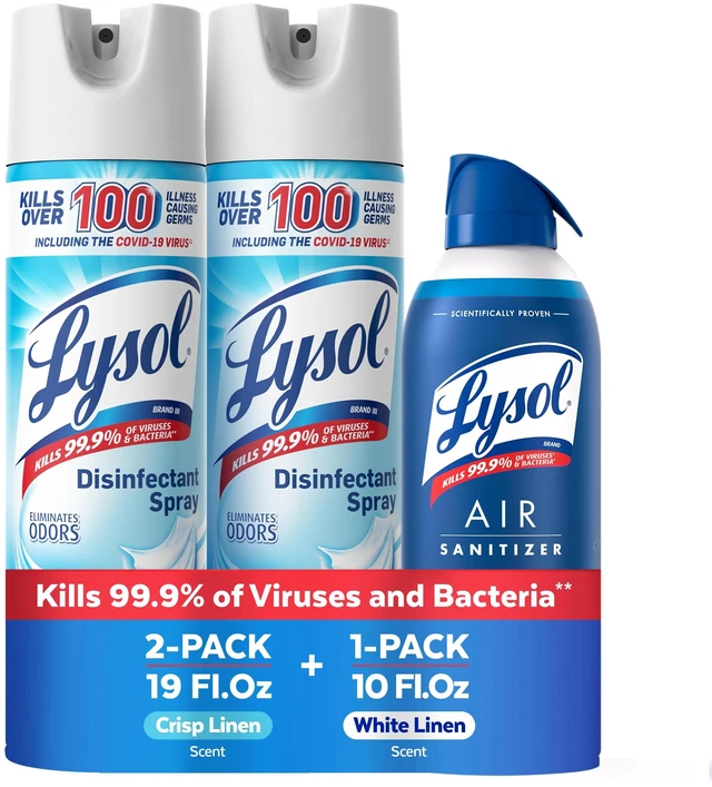Main image of Disinfectant Spray + Air Sanitizer, Crisp Linen & White Linen, 3 Pack | Lysol Disinfecting & Sanitizing Antibacterial Room Spray, Air Sanitizer, Odor Eliminator Deodorizer Spray, Home & Bathroom