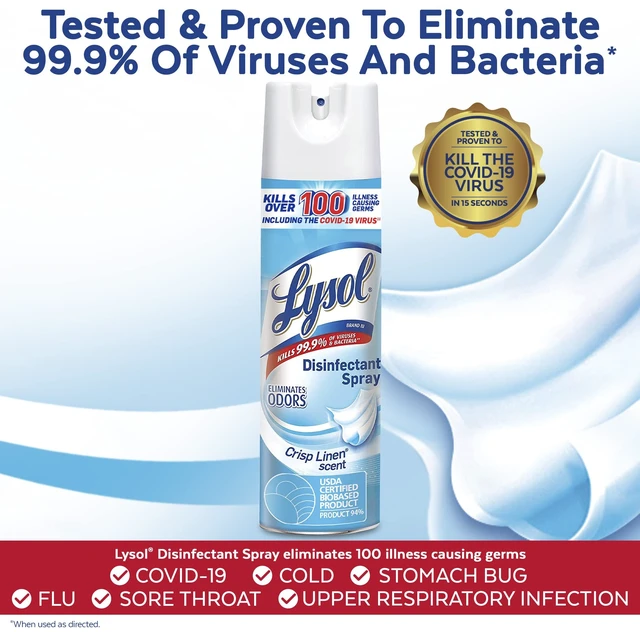 Alt view image 3 of 5 - Disinfectant Spray + Air Sanitizer, Crisp Linen & White Linen, 3 Pack | Lysol Disinfecting & Sanitizing Antibacterial Room Spray, Air Sanitizer, Odor Eliminator Deodorizer Spray, Home & Bathroom