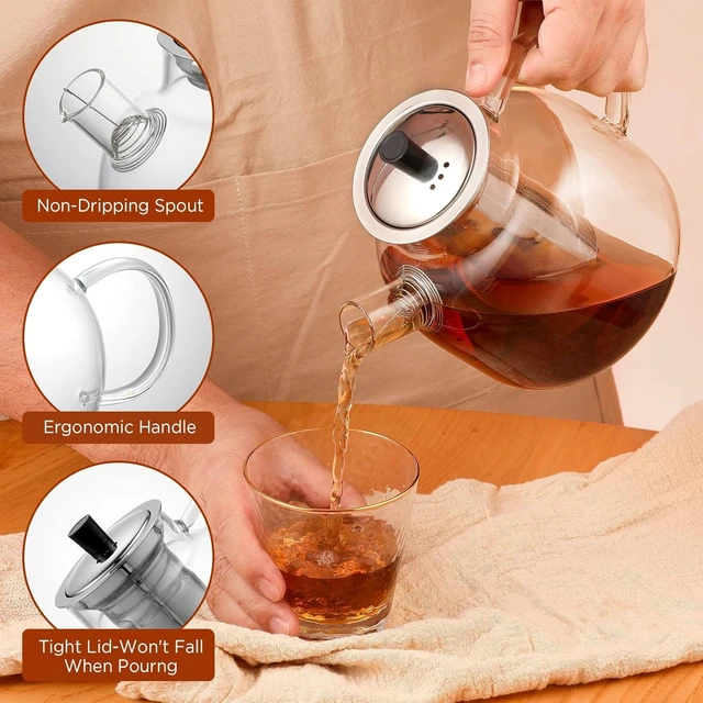 Alt view image 2 of 7 - 1500ml(50oz) Glass Teapot with Removable Infuser, Stovetop Safe Large Tea Pot, Blooming and Loose Leaf Hand Crafted Kettle for Women and Adult with Stainless Infuser