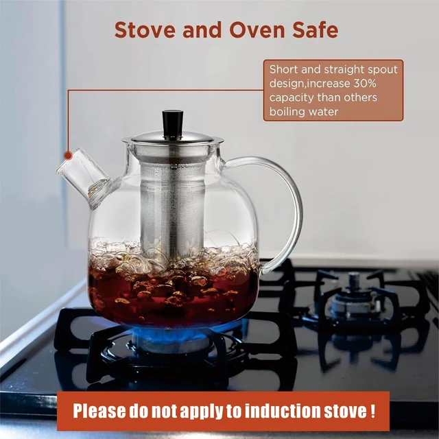 Alt view image 3 of 7 - 1500ml(50oz) Glass Teapot with Removable Infuser, Stovetop Safe Large Tea Pot, Blooming and Loose Leaf Hand Crafted Kettle for Women and Adult with Stainless Infuser
