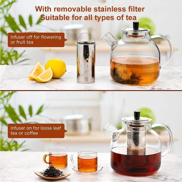 Alt view image 5 of 7 - 1500ml(50oz) Glass Teapot with Removable Infuser, Stovetop Safe Large Tea Pot, Blooming and Loose Leaf Hand Crafted Kettle for Women and Adult with Stainless Infuser