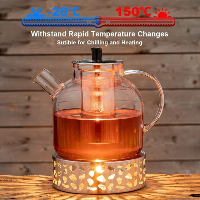 Alt view image 6 of 7 - 1500ml(50oz) Glass Teapot with Removable Infuser, Stovetop Safe Large Tea Pot, Blooming and Loose Leaf Hand Crafted Kettle for Women and Adult with Stainless Infuser