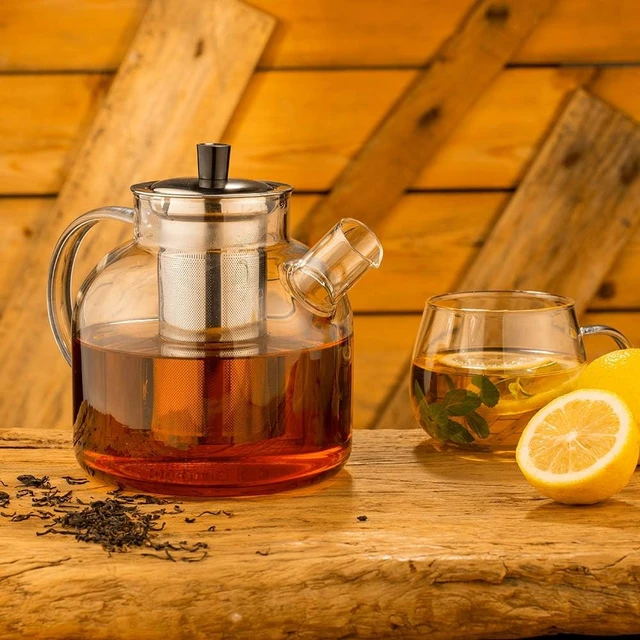Alt view image 7 of 7 - 1500ml(50oz) Glass Teapot with Removable Infuser, Stovetop Safe Large Tea Pot, Blooming and Loose Leaf Hand Crafted Kettle for Women and Adult with Stainless Infuser
