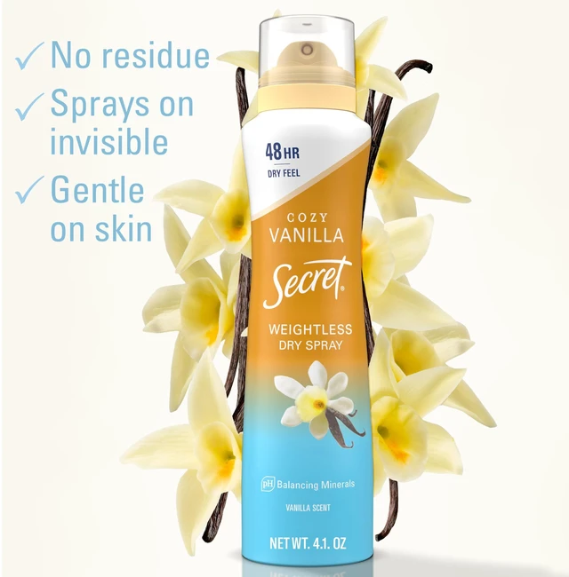 Alt view image 2 of 7 - Dry Spray Antiperspirant for Women, Cozy Vanilla, 4.1 oz Pack of 3 | 48HR Weightless Sweat & Odor Protection | Dry Feel Deodorant | Eliminates Odors & Dermatologist Tested | Gentle on Skin