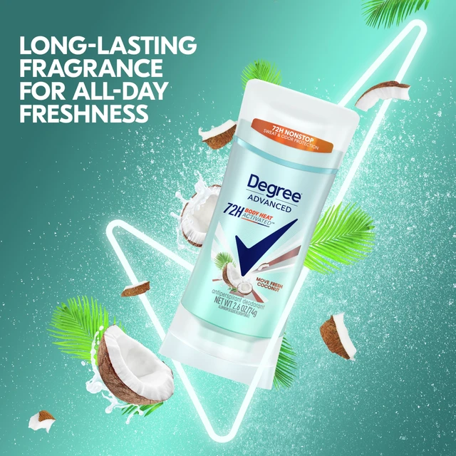 Alt view image 4 of 5 - Advanced Antiperspirant Deodorant Move Fresh Coconut 4 Count 72-Hour Sweat & Odor Protection Antiperspirant for Women with MotionSense Technology 2.6 oz