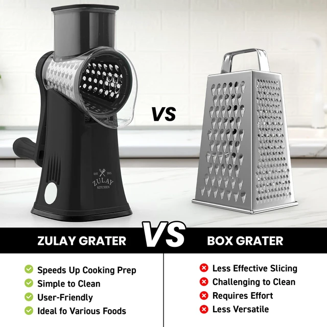 Alt view image 2 of 7 - Rotary Cheese Grater Hand Crank, Vegetable Shredder - Black & Chrome | 5 Blades, 304 Stainless Steel, 15 x Faster Prep, Upgraded Suction Base, BPA Free, Dishwasher Safe, Cheese Shredder