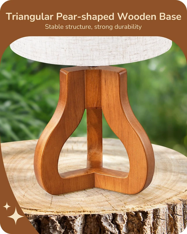Alt view image 2 of 7 - 14.6" Modern Table Lamp, Rose Wood Base Nightstand Lamp, E26 Base | Beige Linen Shade, On-Off Line Switch, Small Cute Bedside Lamp for Living Room, Bedroom, Office