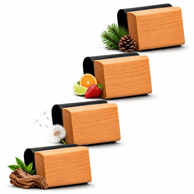 Main image of Car Air Freshener 4 Pack, Wood Visor Clip, Long Lasting Aroma | Nature Inspired Wood Aroma With Pine, Tutti Fruity, Openair And Teak Scents, Fits Cars, Trucks And SUVs With Included Clip
