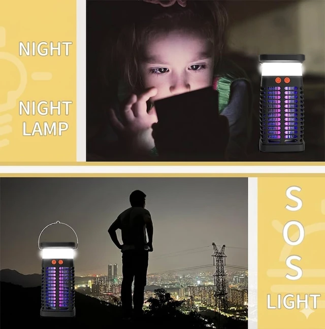 Alt view image 7 of 7 - Solar Bug Zapper 4200V Mosquito Killer for Indoor & Outdoor | 4000mah USB Rechargeable Battery, Fly Trap for Gnat, Fruit Fly, Moths, Portable Pest Control for Camping, Garden, Patio