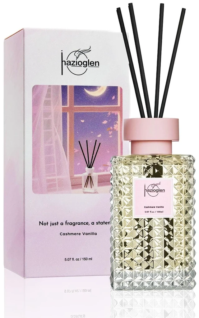 Main image of Reed Diffuser, Cashmere Vanilla Scent Air Freshener, 5.07 fl oz | Alcohol-Free, Premium Home Fragrance, 150ml, Long-lasting Essential Oil with 8 Sticks, Bathroom Shelf Decor