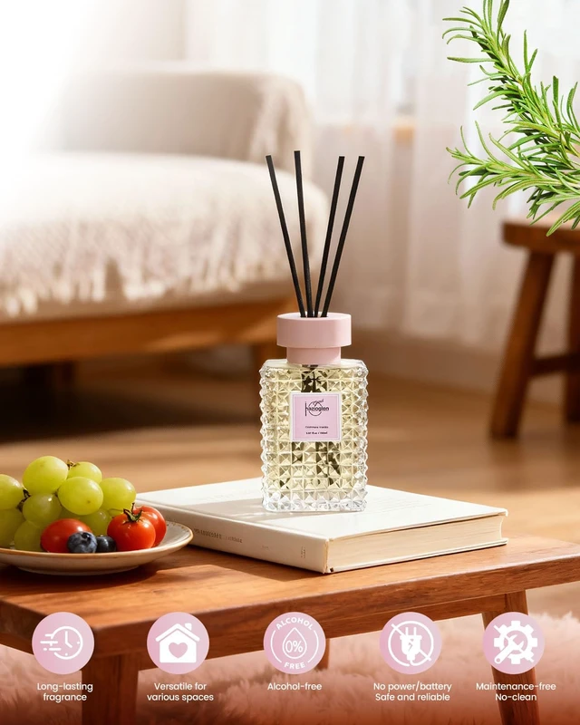 Alt view image 5 of 7 - Reed Diffuser, Cashmere Vanilla Scent Air Freshener, 5.07 fl oz | Alcohol-Free, Premium Home Fragrance, 150ml, Long-lasting Essential Oil with 8 Sticks, Bathroom Shelf Decor