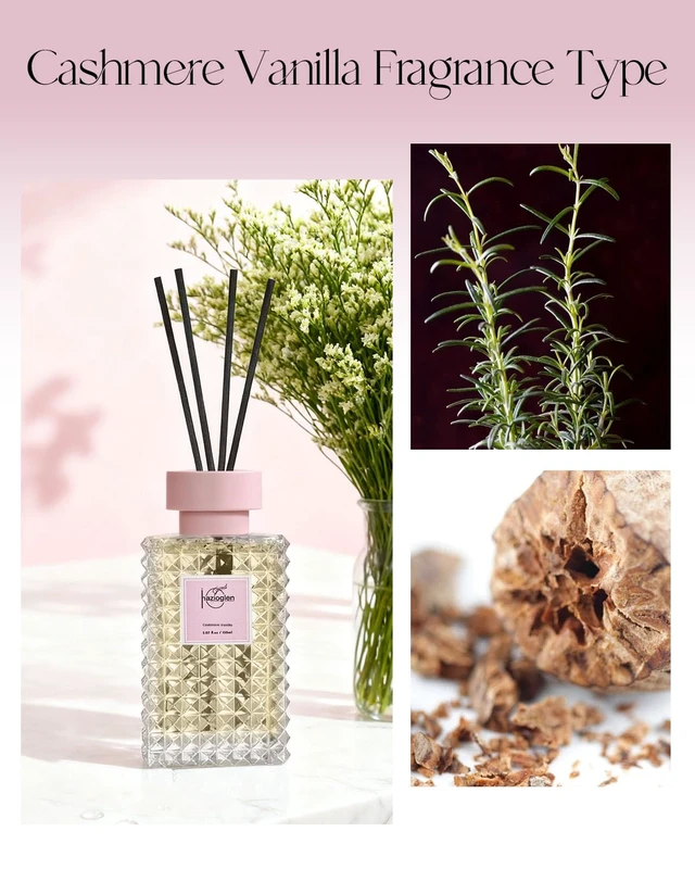 Alt view image 6 of 7 - Reed Diffuser, Cashmere Vanilla Scent Air Freshener, 5.07 fl oz | Alcohol-Free, Premium Home Fragrance, 150ml, Long-lasting Essential Oil with 8 Sticks, Bathroom Shelf Decor