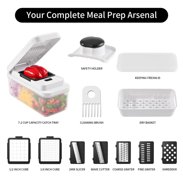 Alt view image 2 of 7 - 11-in-1 Vegetable Chopper 420 Food-Grade Stainless Steel Blades, 7.2 Cup Container with Colander, BPA & PFAS Free, Dishwasher Safe