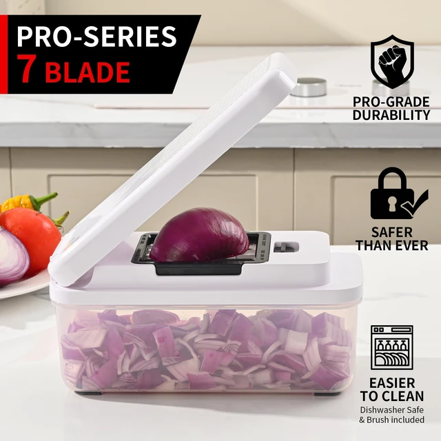 Alt view image 6 of 7 - 11-in-1 Vegetable Chopper 420 Food-Grade Stainless Steel Blades, 7.2 Cup Container with Colander, BPA & PFAS Free, Dishwasher Safe