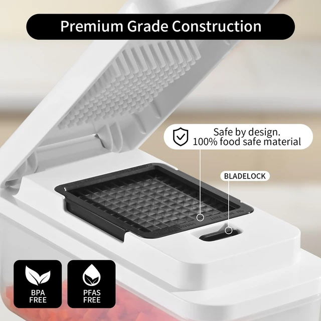 Alt view image 5 of 7 - 11-in-1 Vegetable Chopper 420 Food-Grade Stainless Steel Blades, 7.2 Cup Container with Colander, BPA & PFAS Free, Dishwasher Safe