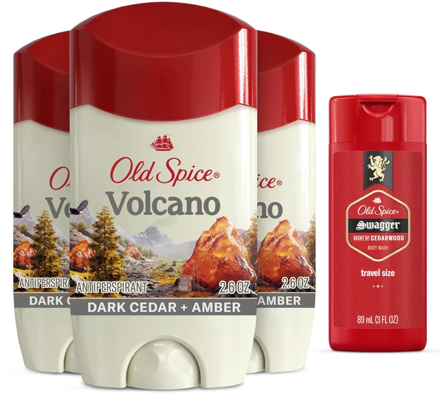 Main image of Deodorant & Body Wash for Men Volcano/Swagger, 3.0 oz Pack of 3 | Antiperspirant (3.0 oz 3-Pack) & Travel Size Body Wash (0.5 fl oz) | 24/7 Sweat & Odor Protection | 24/7 Shower Fresh