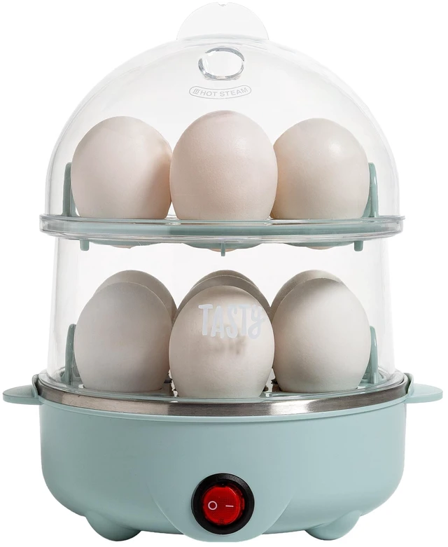 Main image of 2-Tier Electric Egg Cooker, Hard Boiled Egg Cooker, Poacher, Omelet Maker with Auto Shut-Off, Stainless Steel Heating Plate, 14-Egg Capacity, Aqua