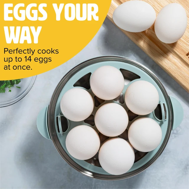 Alt view image 2 of 7 - 2-Tier Electric Egg Cooker, Hard Boiled Egg Cooker, Poacher, Omelet Maker with Auto Shut-Off, Stainless Steel Heating Plate, 14-Egg Capacity, Aqua