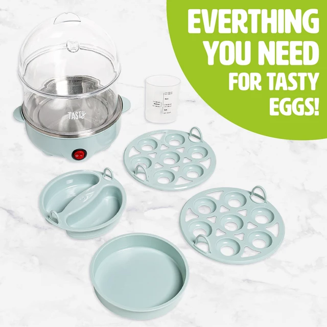 Alt view image 5 of 7 - 2-Tier Electric Egg Cooker, Hard Boiled Egg Cooker, Poacher, Omelet Maker with Auto Shut-Off, Stainless Steel Heating Plate, 14-Egg Capacity, Aqua