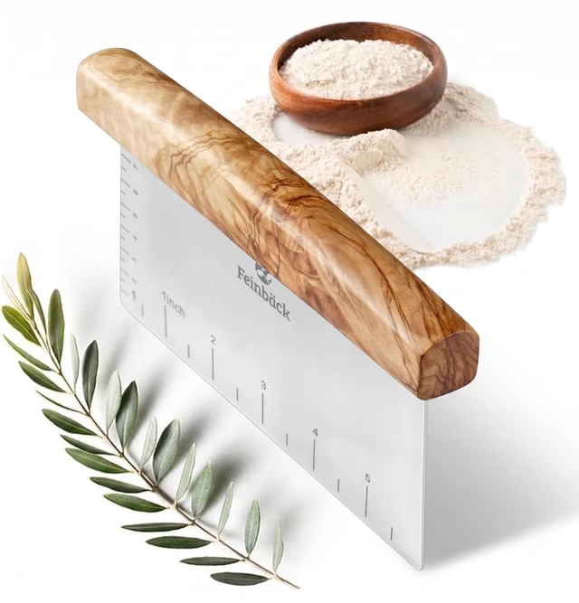 Main image of Olive Wood 3"x 6" Bench Scraper, Stainless Steel | For Bread, Dough Scraper, Rounded Corners, Vegetable Chopper Pizza Cutter