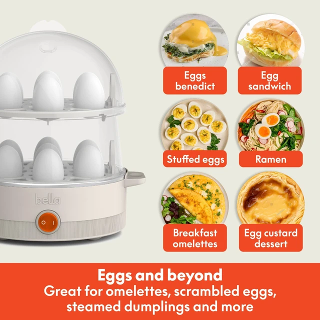 Alt view image 4 of 7 - Electric Egg Cooker, 14 Eggs Capacity Tray, Double Stack, for Poached, Scrambled, Hard, Medium & Soft Boiled Eggs, Omelets and Steamed Dumplings, Auto Shutoff, 360 Watt, Oatmilk