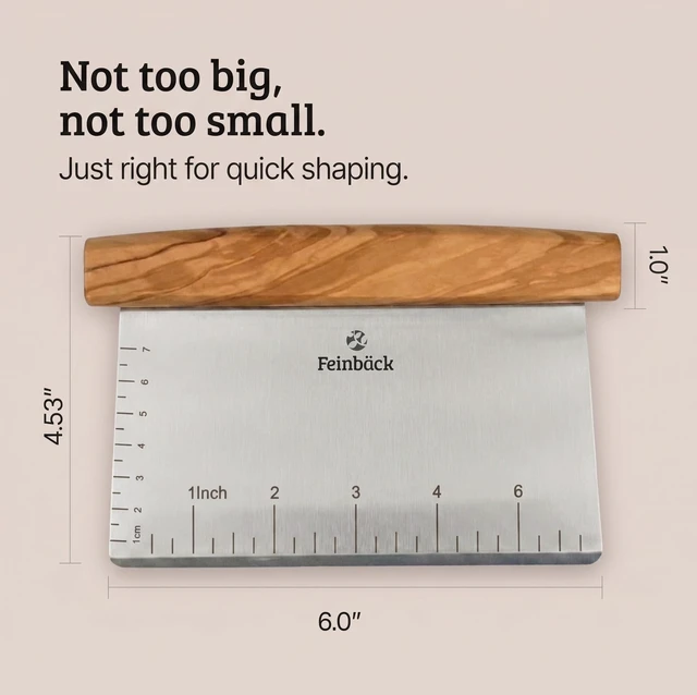 Alt view image 4 of 7 - Olive Wood 3"x 6" Bench Scraper, Stainless Steel | For Bread, Dough Scraper, Rounded Corners, Vegetable Chopper Pizza Cutter