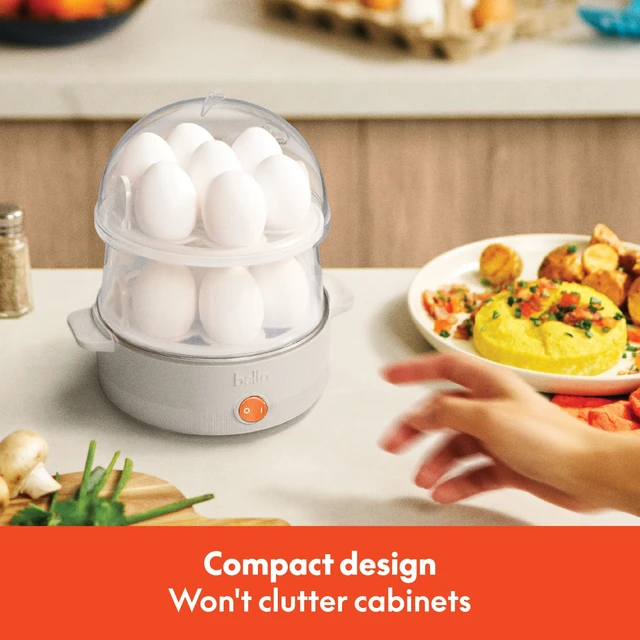 Alt view image 6 of 7 - Electric Egg Cooker, 14 Eggs Capacity Tray, Double Stack, for Poached, Scrambled, Hard, Medium & Soft Boiled Eggs, Omelets and Steamed Dumplings, Auto Shutoff, 360 Watt, Oatmilk