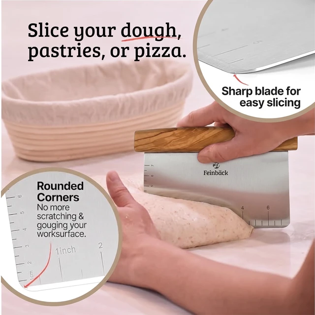 Alt view image 6 of 7 - Olive Wood 3"x 6" Bench Scraper, Stainless Steel | For Bread, Dough Scraper, Rounded Corners, Vegetable Chopper Pizza Cutter